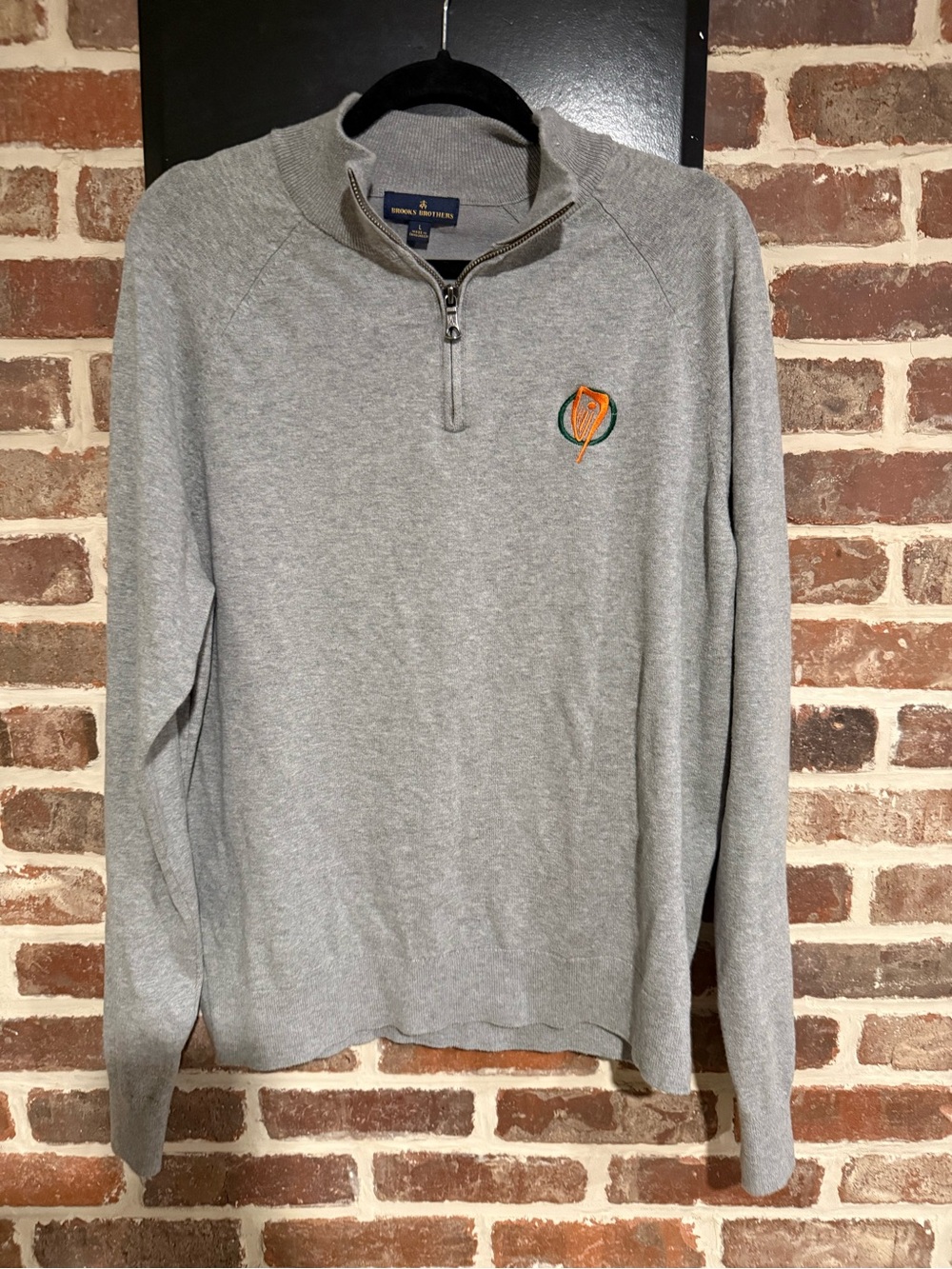 Brooks Brothers Ireland Lacrosse Light Gray Half-Zip Pullover Sweater